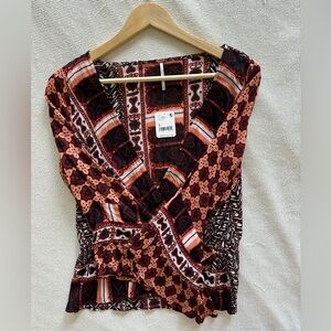 Free People NWT Rosalie Bell Sleeve Faux Wrap Blouse